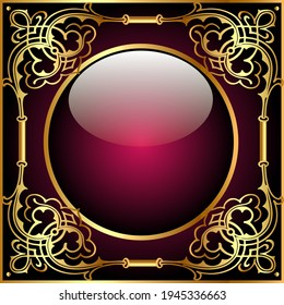 Abstract background frame with glass ball and gold(en) pattern