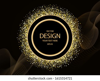 Abstract background with a frame of gold particles and circles. The modern concept of luxury background.