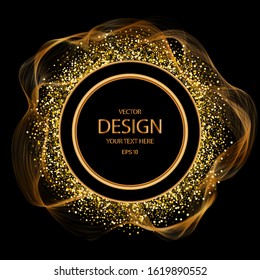 Abstract background with a frame of gold particles and circles. The modern concept of luxury background.