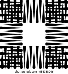 Abstract background, frame of the moving circles. Vector halftone dots. Black dots on a white background. For design, fabrics, labels, business cards.
