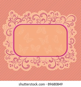 Abstract background, frame, outline flowers and butterflies. Vector