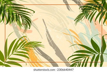Abstract background frame with palm leaves for summer.