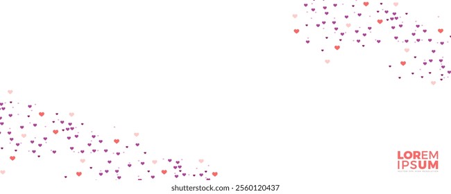 Abstract background frames in heart shapes are arranged randomly on the right and left sides. Poster for beauty and valentines day