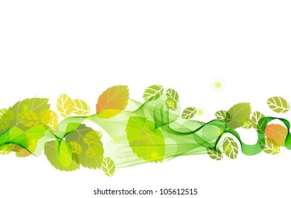 abstract background with fresh green leaves and wave, vector illustration for your design