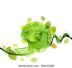 abstract background with fresh green leaves and wave, vector illustration for your design