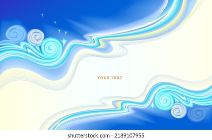 Abstract background with fresh streaming water. Drawing of bubbling whirlpool surface. Stylized wavelike decoration in blue shades. Digital generated lines. Luxury gradient texture for mural wallpaper