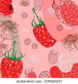 Abstract background with fruit, colourful background, grapefruit background.tropical.Red Raspberries pattern