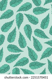 Abstract background with fruit print. Bright colored mint leaves Vector Illustration. Wallpaper template in pastel colores