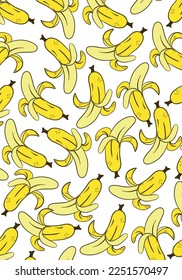 Abstract background with fruit print. Bright colored banana Vector Illustration. Wallpaper template in pastel colores