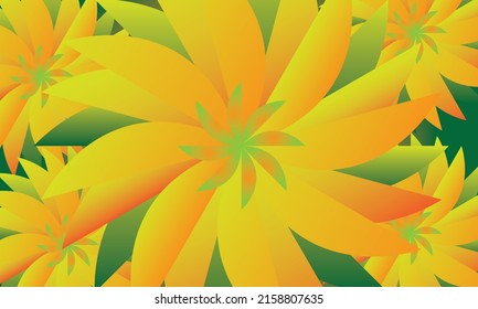 Abstract background full of lush flowers with green and orange gradients.eps
