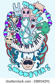Abstract background with fun music and monster