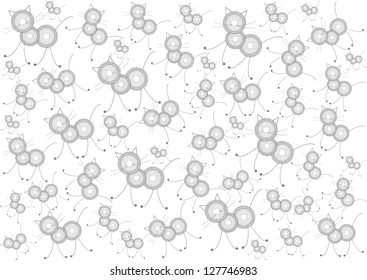 abstract background with funny technical steam punk cats in silhouettes