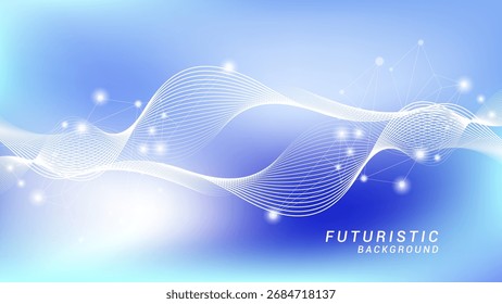 Antecedentes Abstractas del concepto de tecnología futura. Fondo azul degradado con ondas brillantes y líneas de plexo ornamentado. Diseño para presentación, Anuncio, póster de fondo de ciencia y tecnología.