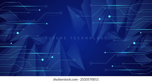 Fundo abstrato com tecnologia futura tema digital com cor azul e brilhantes partículas de linha.