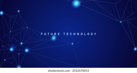 Abstract background with future technology digital theme with blue color and shining line particles.