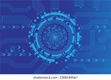 Abstrakter Hintergrund für futuristisches Konzept des Cybertechnologiesystems Digitale Modernisierung auf dunkelblauem Hintergrund, Vektorgrafik