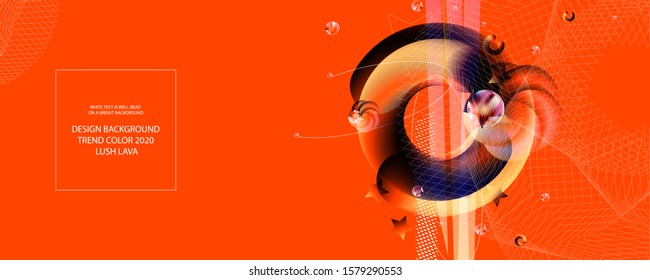 Abstract background futuristic elements on Lush Lava color banner geometric fiery orange-red gradient texture with lines