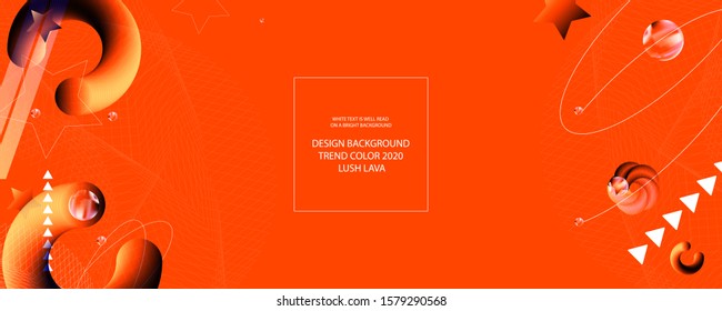 Abstract background futuristic elements on Lush Lava color banner geometric fiery orange-red gradient texture with lines