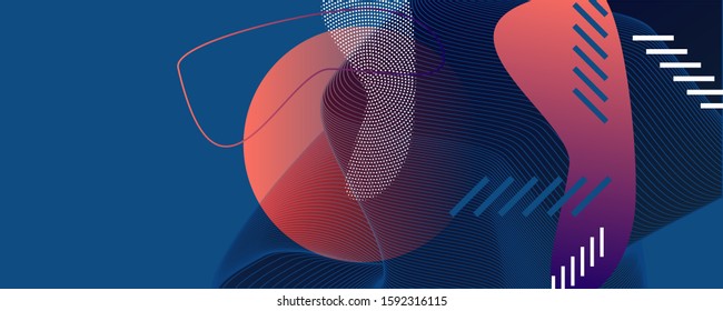 Abstract background futuristic elements on Classic Blue color banner geometric blue gradient texture with lines