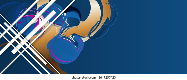 Abstract background futuristic elements on Classic Blue color banner geometric blue gradient texture with lines