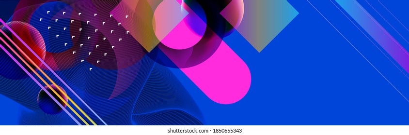 Abstract background futuristic elements on bright trendy color banner geometric blue with lines and unusual elements