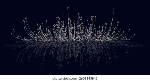 Abstract  background futuristic  graph from color lines and circles on dark.  Technology concept analytical  data.  Banner for business, science and technology data analytics. Big Data.