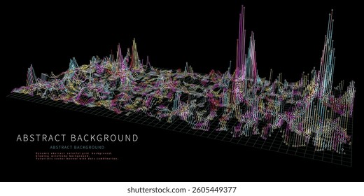 Abstract  background futuristic  grid from  dots on black. Technology concept analytical  data.  Banner for business, science and technology data analytics. Big Data.