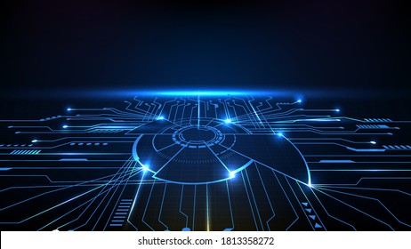 Abstract Background Of Futuristic Main Core Processor Chips With Circuit Line