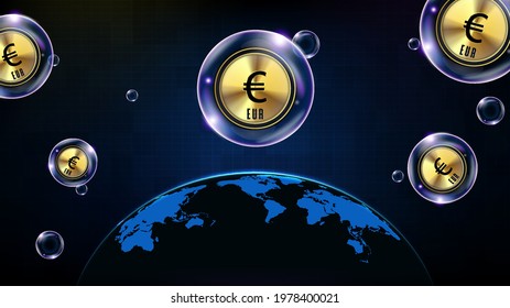 abstract background of futuristic technology bubble glowing EUR euro currency