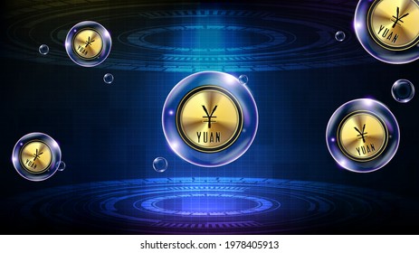 abstract background of futuristic technology bubble glowing China YUAN currency
