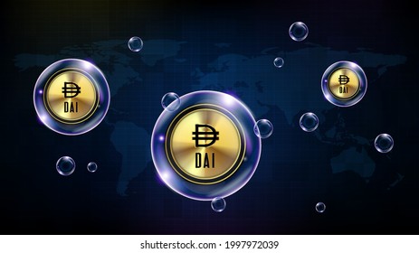 fondo abstracto de la burbuja de la tecnología futurista brillante Cryptocurrency DAI moneda estable