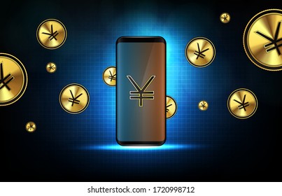 Abstract Background Of Futuristic Technology China Yuan Digital Currency On Smart Mobile Phone 