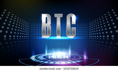 abstract background of futuristic technology cryptocurrency BTC Bitcoin sign text and hud ui technology innovation display