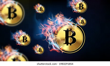 abstract background of futuristic technology Cryptocurrency bitcoin melting down in fire and smoke
