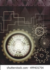 Abstract background of futuristic technology with gears in dark and light shades. Digital technology and engineering concept design