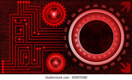 Abstract background of futuristic technology with gears in red shades. Digital technology and engineering concept design