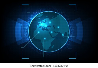 fondo abstracto de tecnología futurista que reluce mapas del mundo digital con concepto de pantalla de alta tecnología