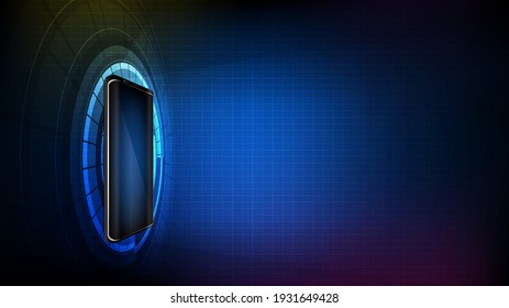 fondo abstracto de tecnología futurista. brillante teléfono móvil inteligente con elemento halograma vr hud