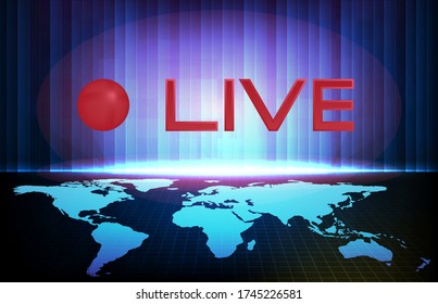 fondo abstracto de la tecnología futurista señal de flujo en vivo rojo con mapas del mundo