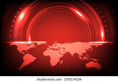 abstract background of futuristic technology screen scan with red world maps