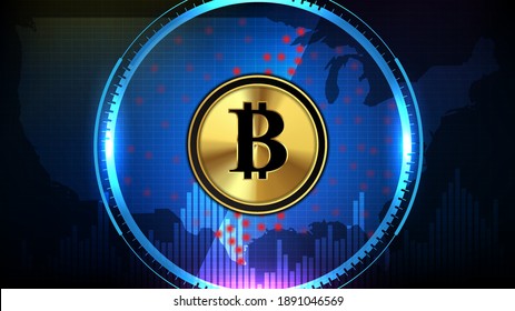 fondo abstracto de la tecnología futurista pantalla barrido radar de red bitcoin criptodivisa gráfico financiero con nosotros mapas