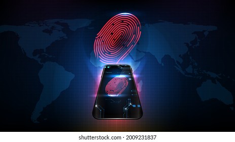 fondo abstracto de la tecnología futurista teléfono móvil inteligente con Fingerprint Scanning Identity Check