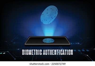 abstract background of futuristic technology smart mobile phone with Fingerprint biometric authentication