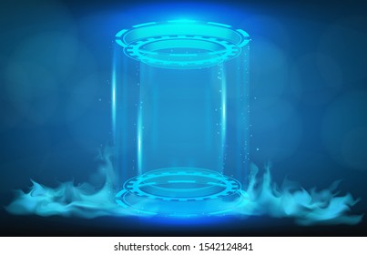 abstract background of futuristic teleportation tube, hud interface display 