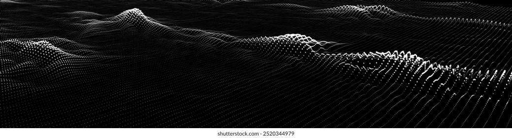 Abstract  background futuristic  wave from dots on bloack. Technology concept analytical  data.  Banner for business, science and technology data analytics. Big Data.