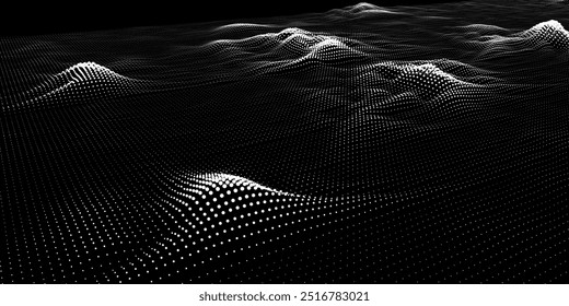 Ondas futuristas de fundo abstrato de pontos em bloco. Dados analíticos do conceito tecnológico.  Banner para análise de dados de negócios, ciência e tecnologia. Big Data