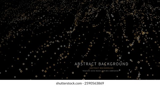 Abstract  background futuristic yellow grid from  circles and dots on black. Technology concept analytical  data.  Banner for business, science and technology data analytics. Big Data.