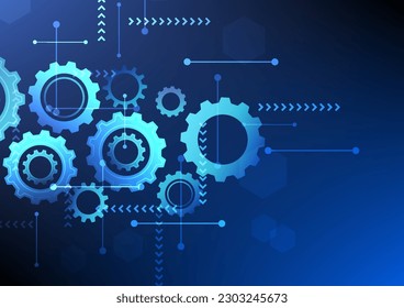 Abstract background gear technology represents modern era driving gear technology digital hi-tech is a feat of engineering that keeps the internet going. Tasks on a blue background