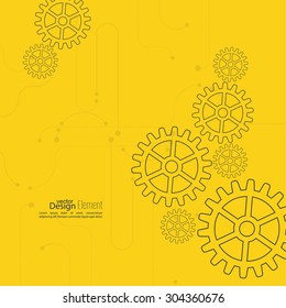 Abstract background with gear wheel, geometric shapes and dotted lines. 