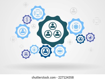 Abstract background with gears and icons. Technology vector design template